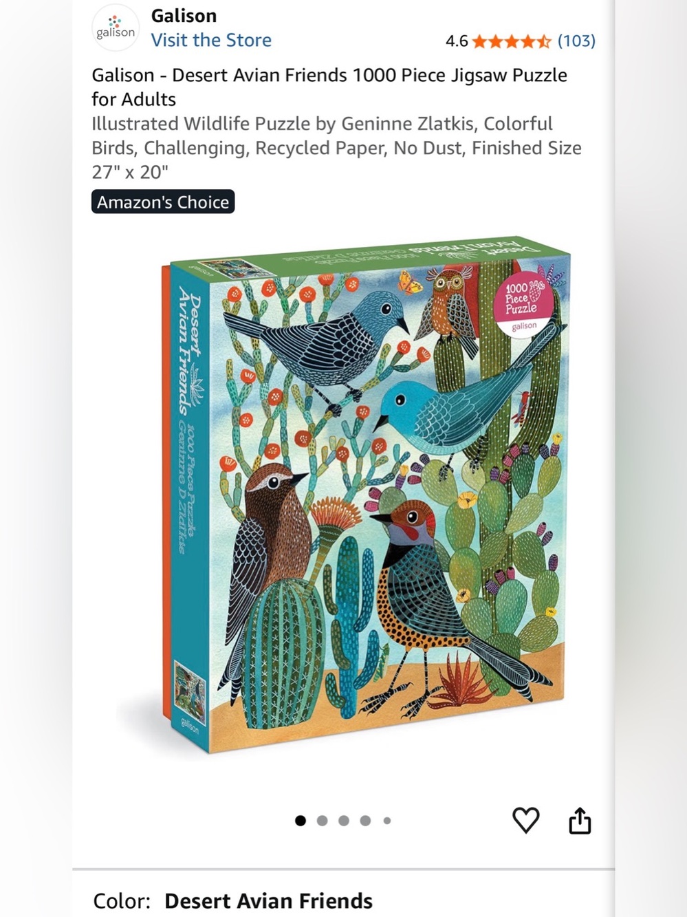 Galison 1000 piece “Desert Avian Friends”